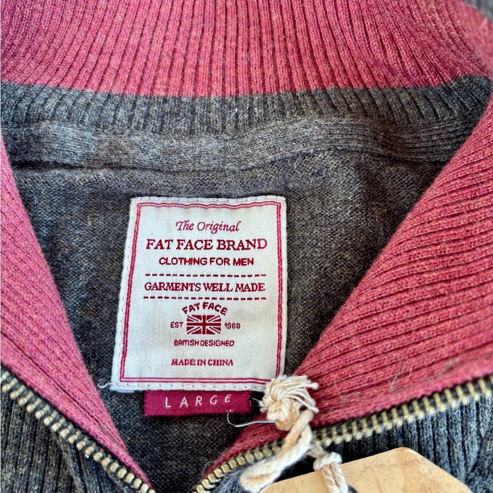 Men’s Fat Face Gray Cotton Cashmere Half Zip Size:L NWT